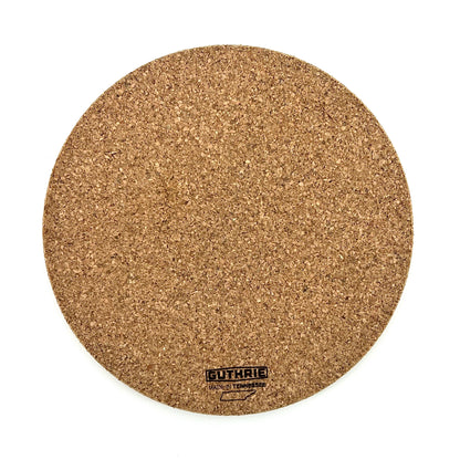 Back of a round cork mat.