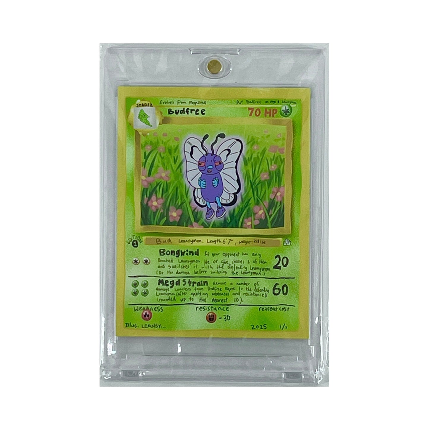 Pokémon trading card featuring Budfree in a clear protective sleeve on a white background