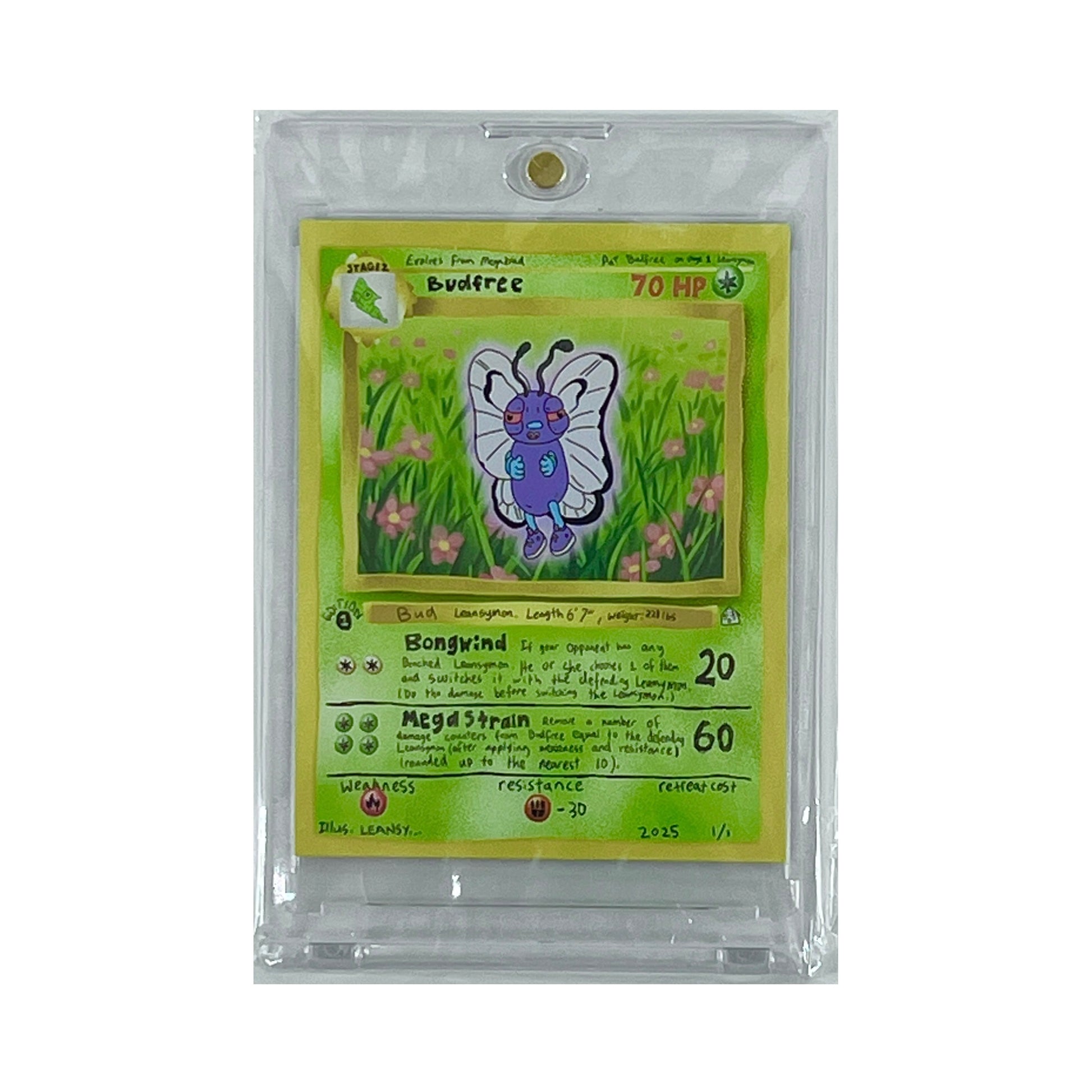 Pokémon trading card featuring Budfree in a clear protective sleeve on a white background