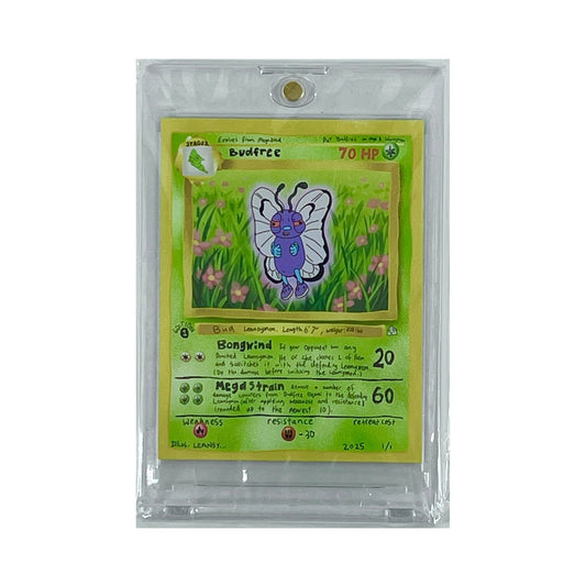 Pokémon trading card featuring Budfree in a clear protective sleeve on a white background