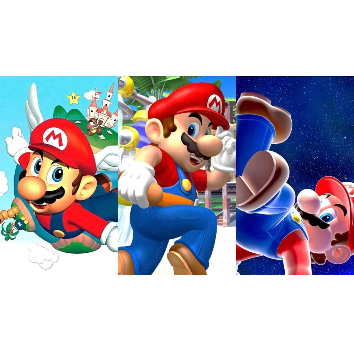 A screen capture of the Nintendo Switch game 'Super Mario 3D All-Stars' with a depiction of the character Mario on the cover.