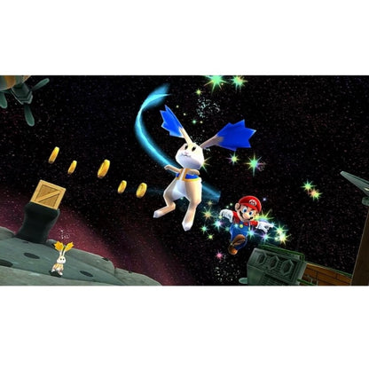 A screen capture of the Nintendo Switch game 'Super Mario 3D All-Stars' with a depiction of the character Mario on the cover.