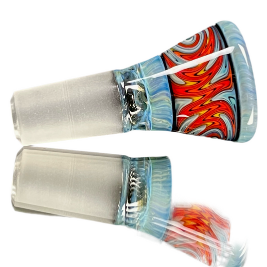 Glass slide with colorful bowl designs.