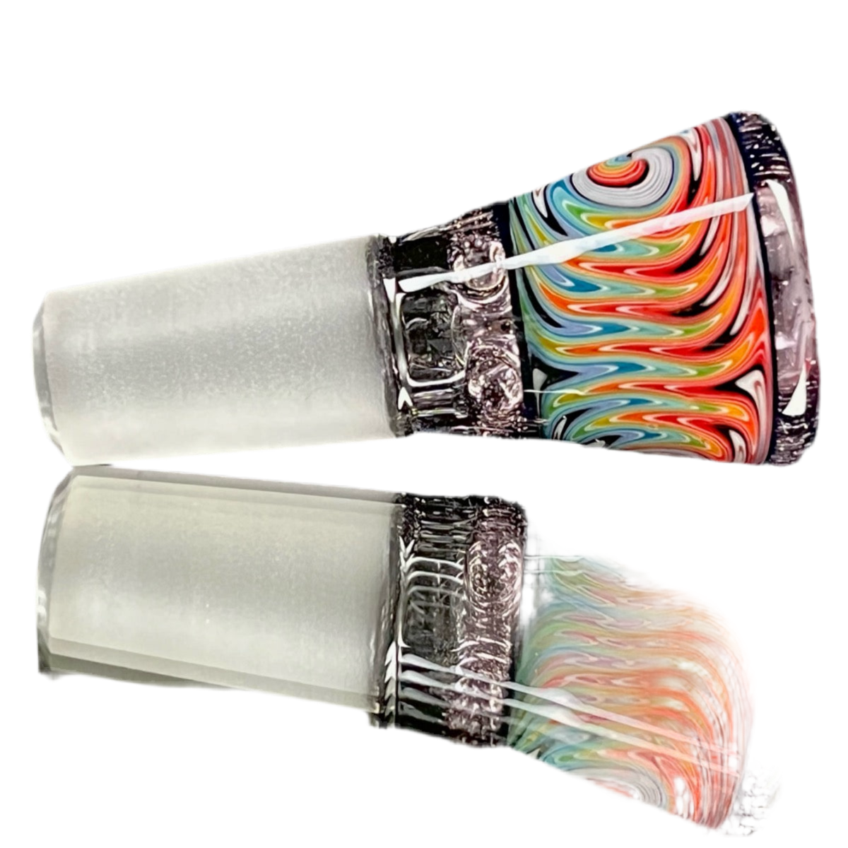 Glass slide with colorful handle designs.