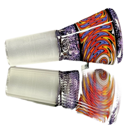 Glass slide with colorful bowl designs.