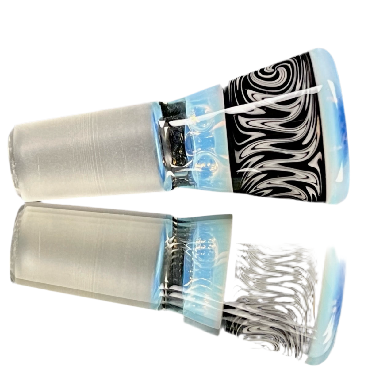 Glass slide with colorful bowl designs.