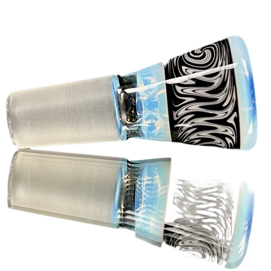 Glass slide with colorful bowl designs.