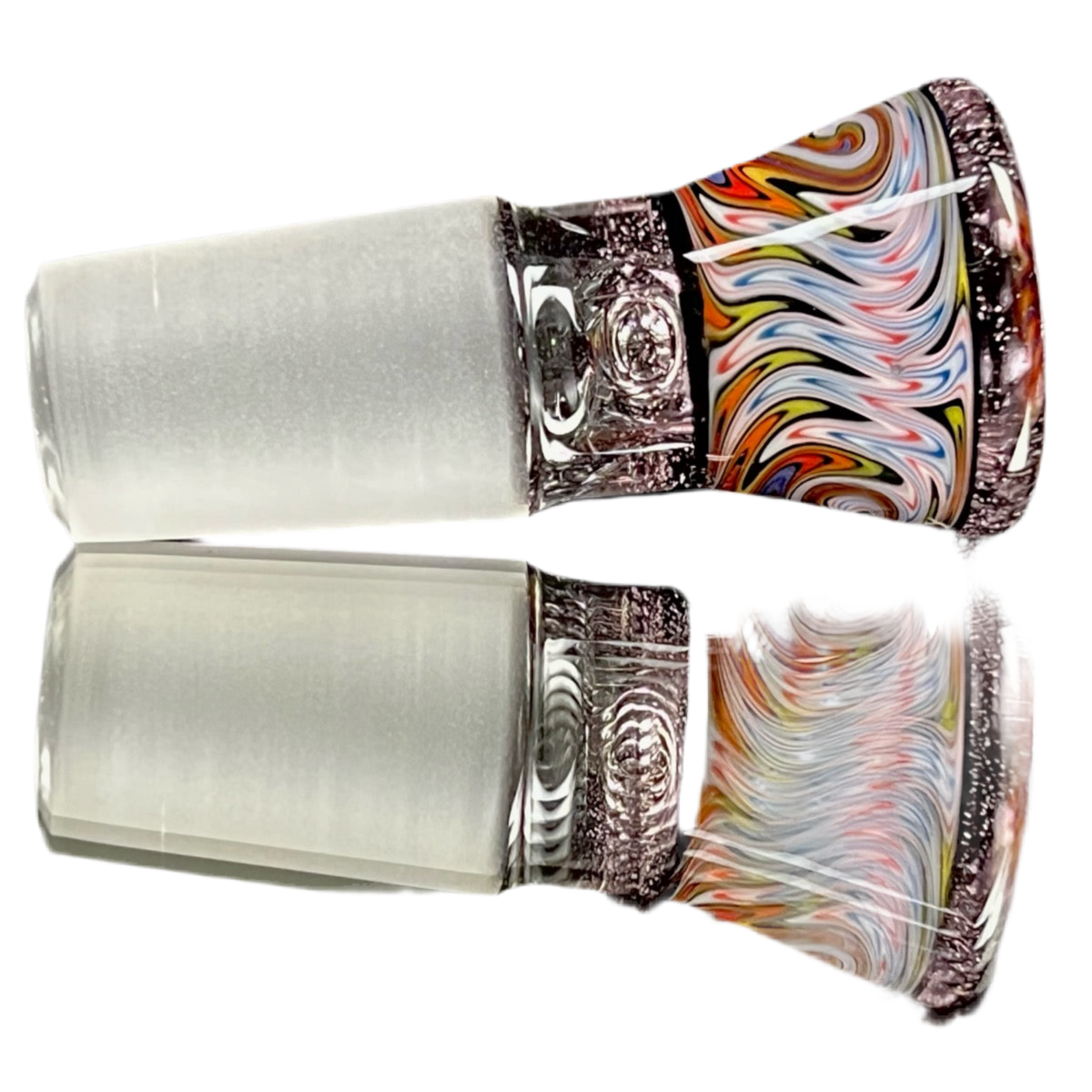 Glass slide with colorful bowl designs.