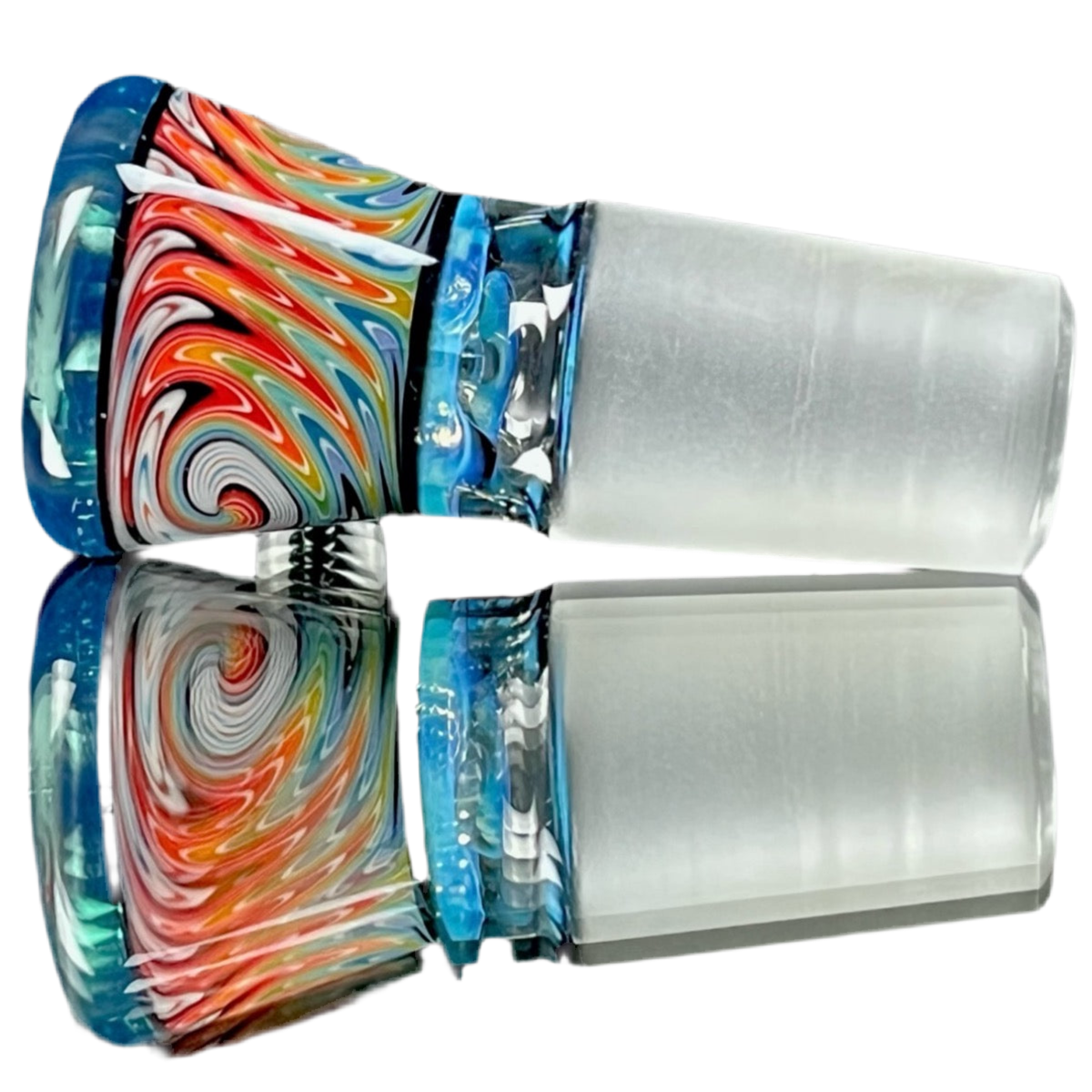 Glass slide with colorful handle designs.