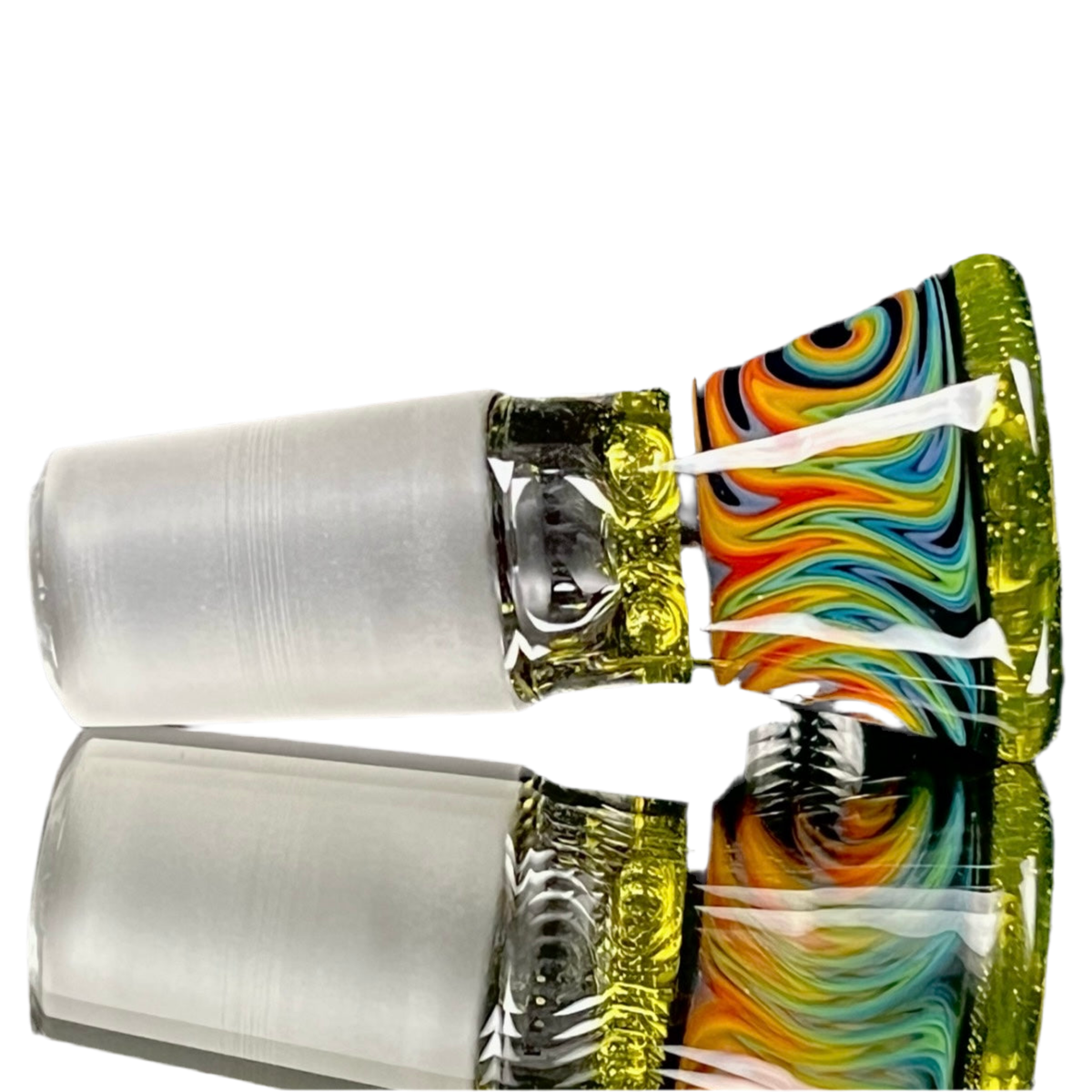 Glass slide with colorful handle designs.