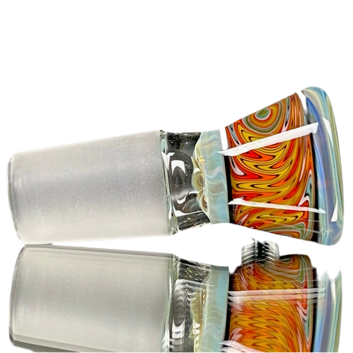 Glass slide with colorful handle designs.