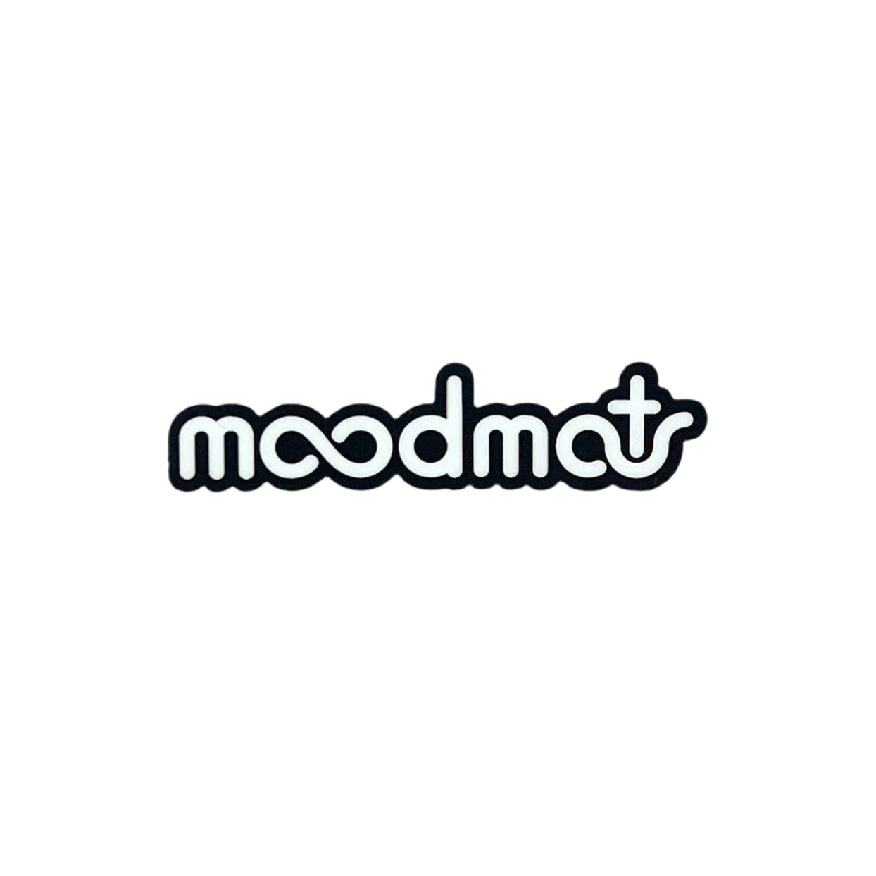 Black and white 'moodmat' sticker on a white background.