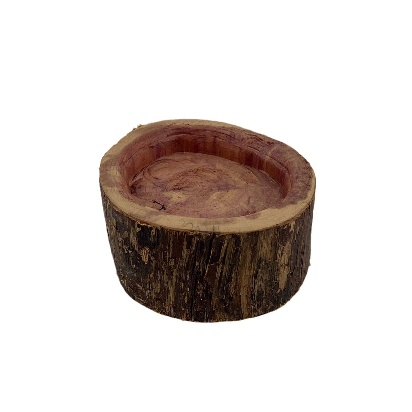 Wooden log bowl on a white background.