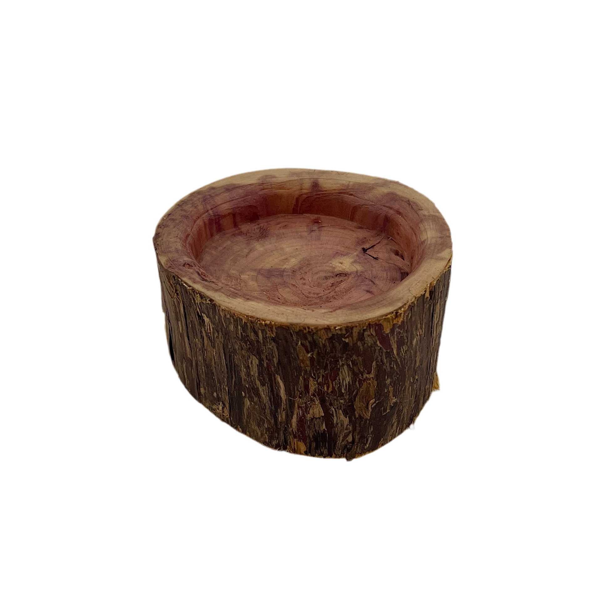 Wooden log bowl on a white background.