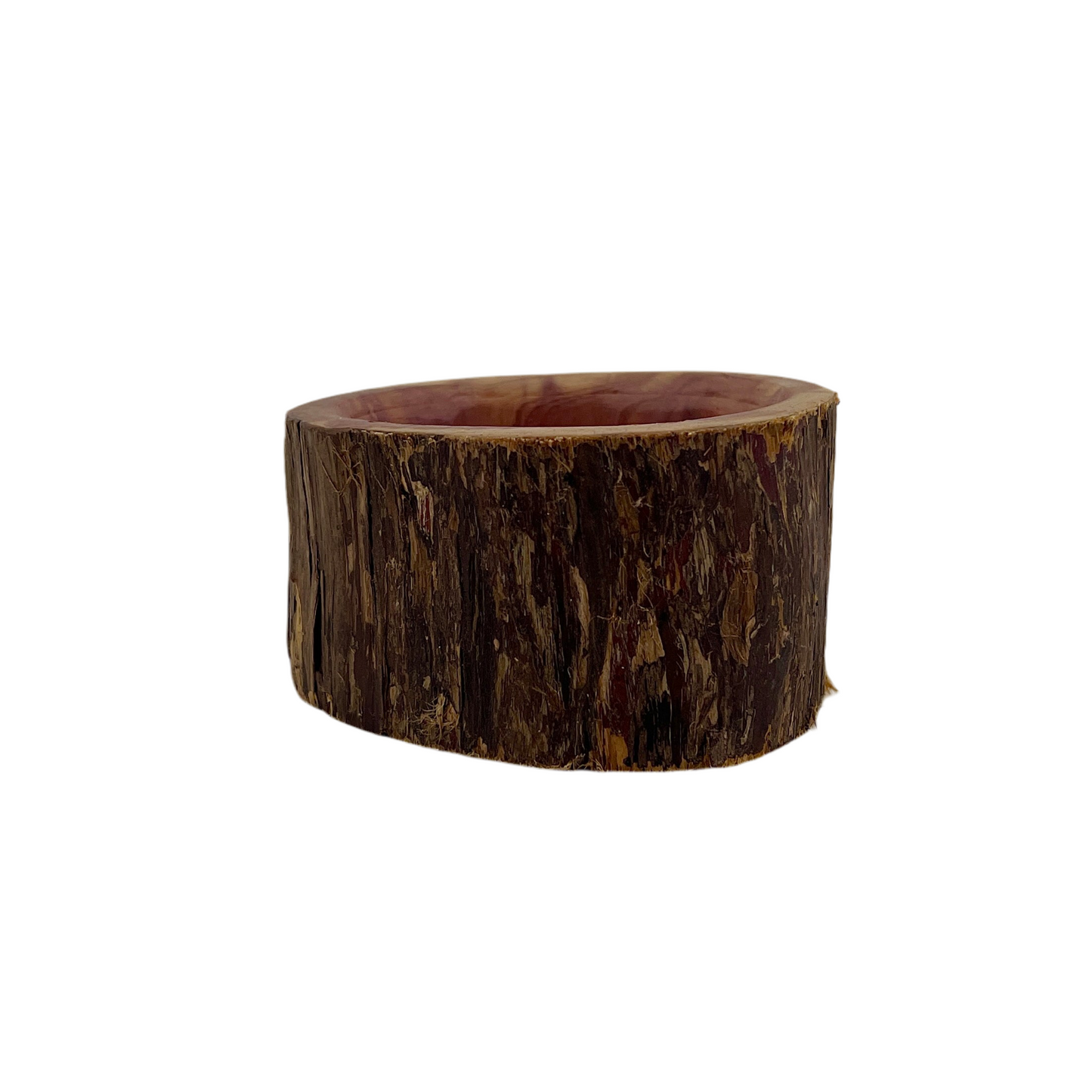 Wooden log bowl on a white background.