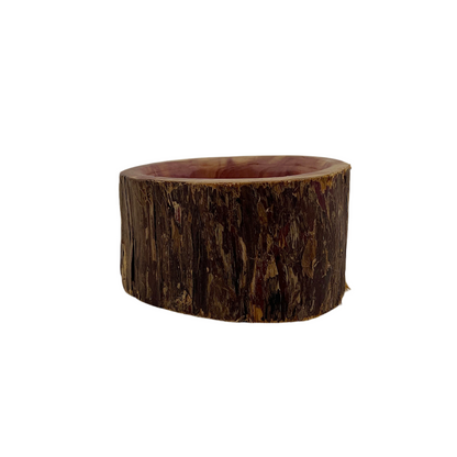 Wooden log bowl on a white background.