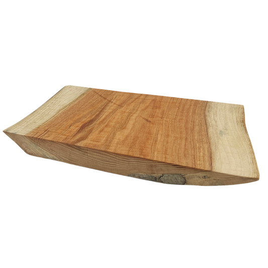 Wooden cutting board on a white background.