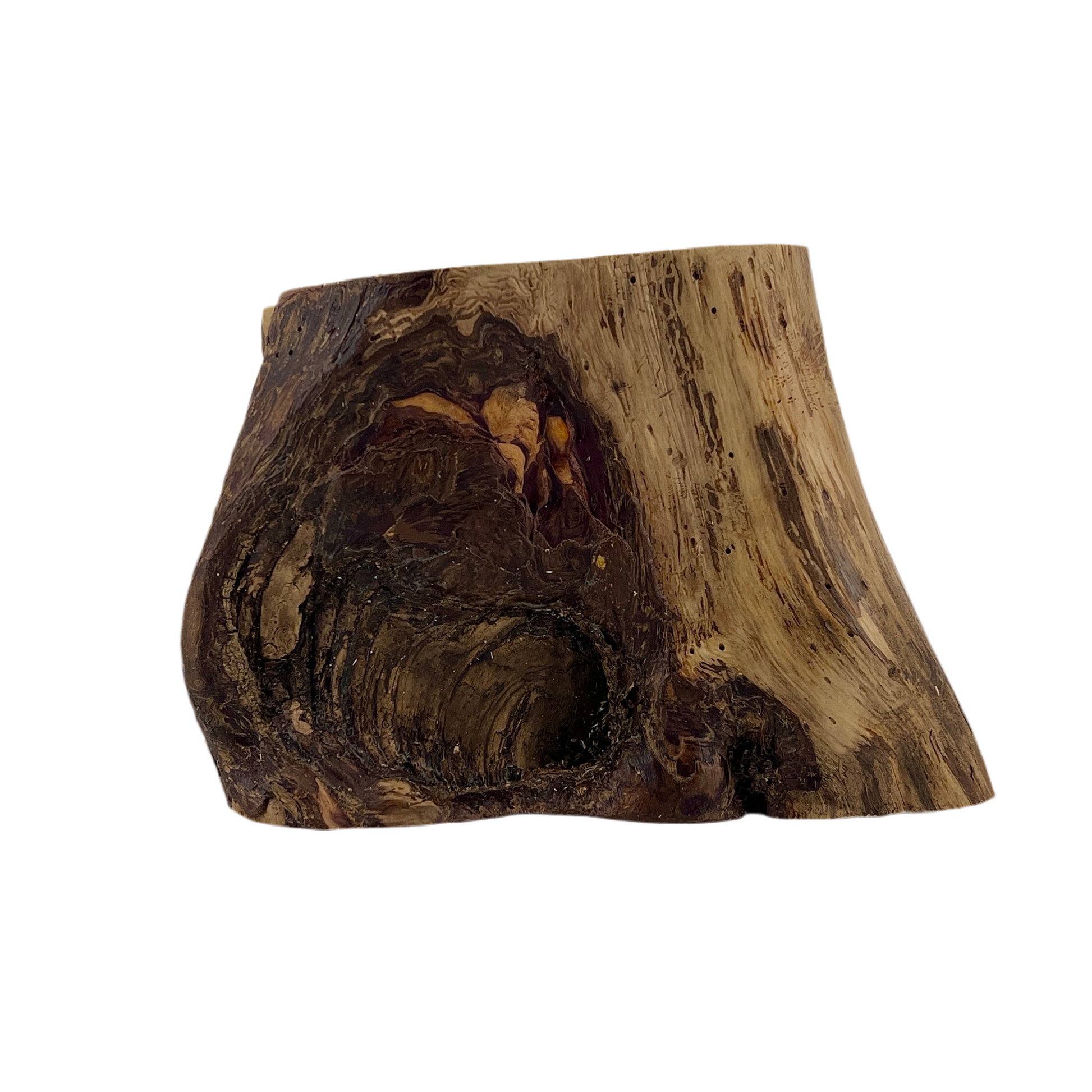 Wooden log with natural texture and patterns on a white background.