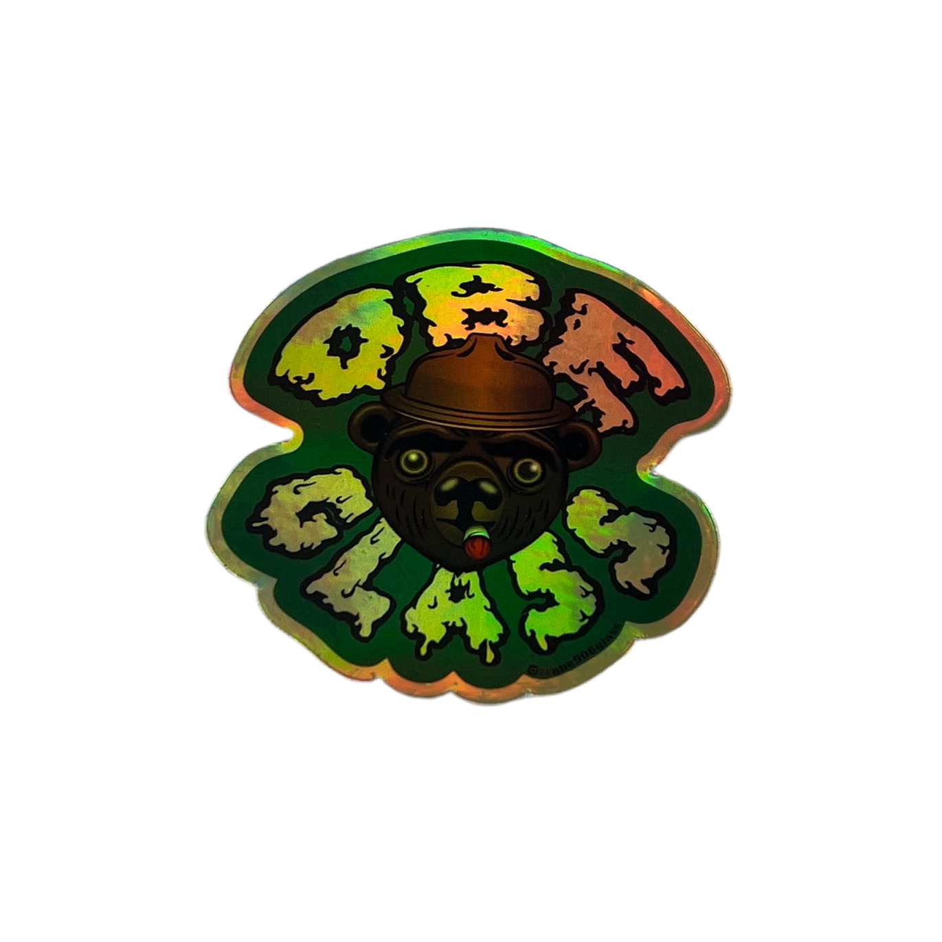 Colorful sticker with a bear design on a white background.