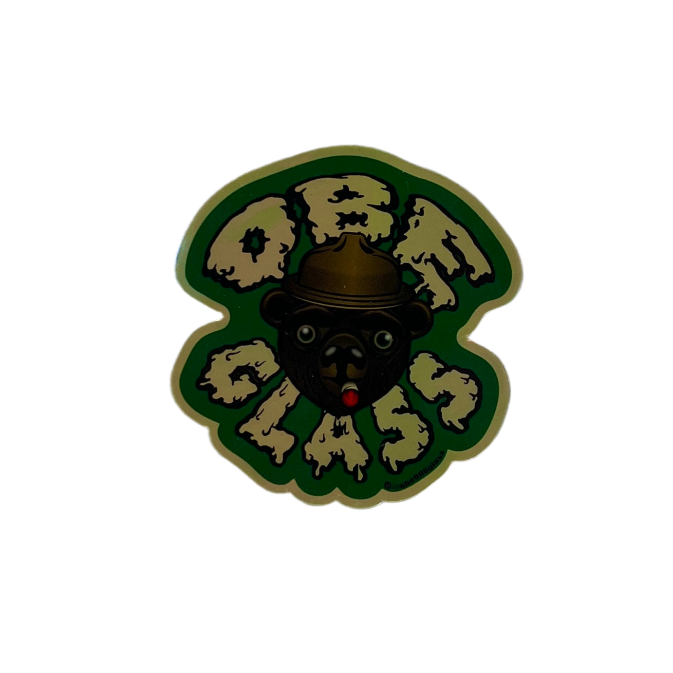 Sticker with a bear design and text on a white background.