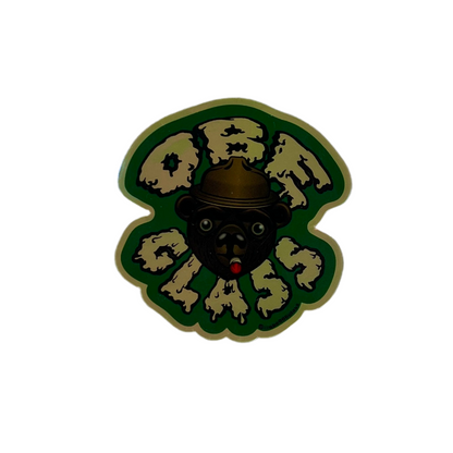 Sticker with a bear design and text on a white background.