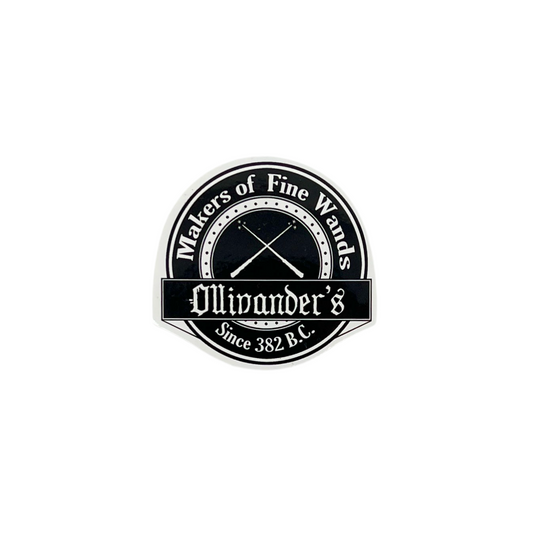 Ollivander's logo sticker with text 'Makers of Fine Wands' and 'Since 382 B.C.' on a white background.