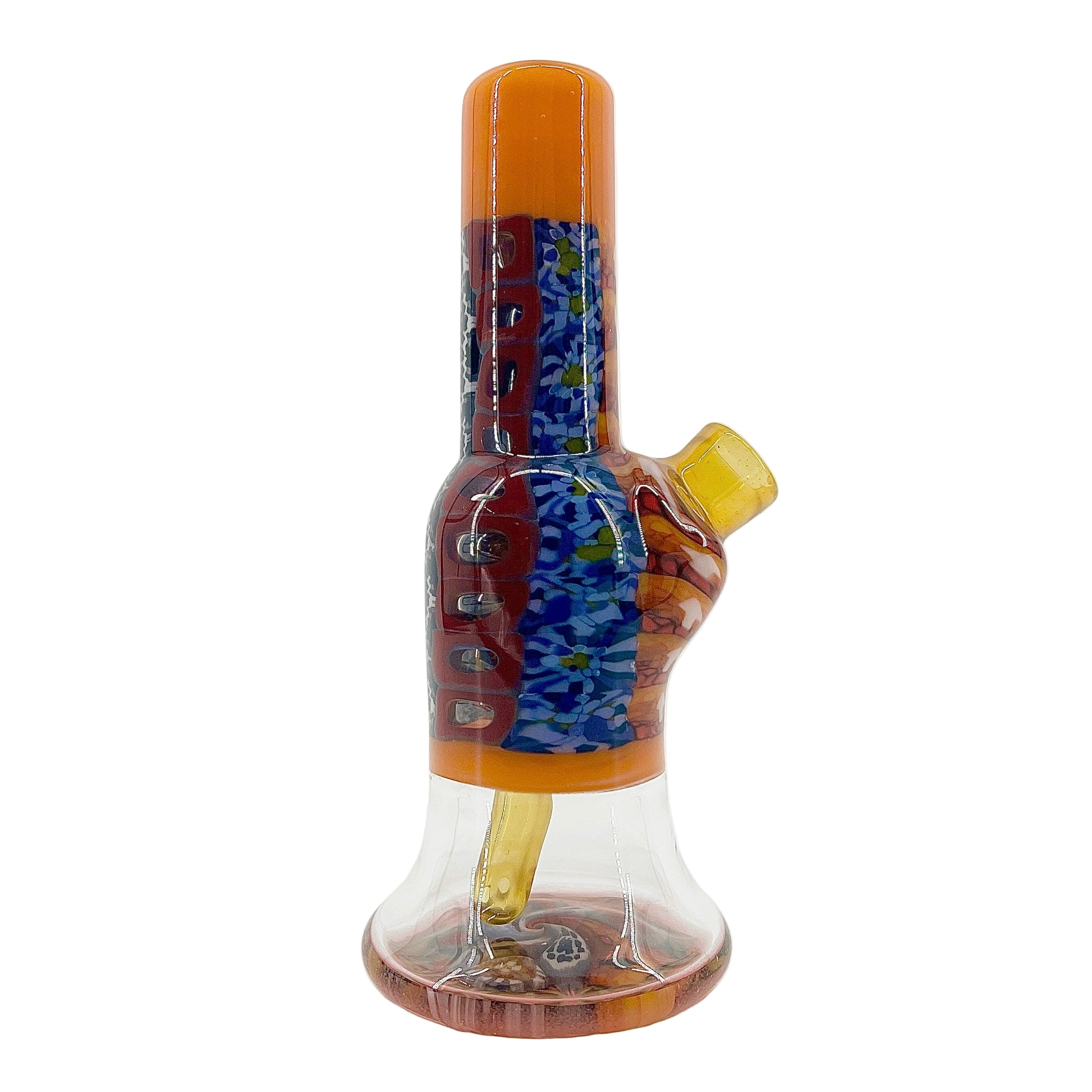 Glass mini tube with colorful design on a white background.