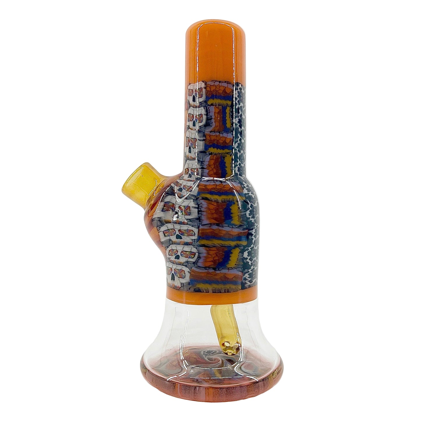 Glass mini tube with colorful pattern on a white background.