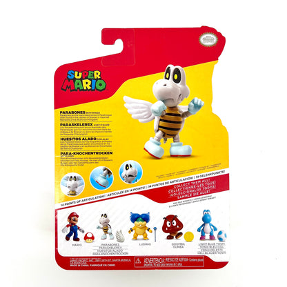 A four-inch action figure of Parabones from the Super Mario video games, featuring fourteen points of articulation and including wings accessory.