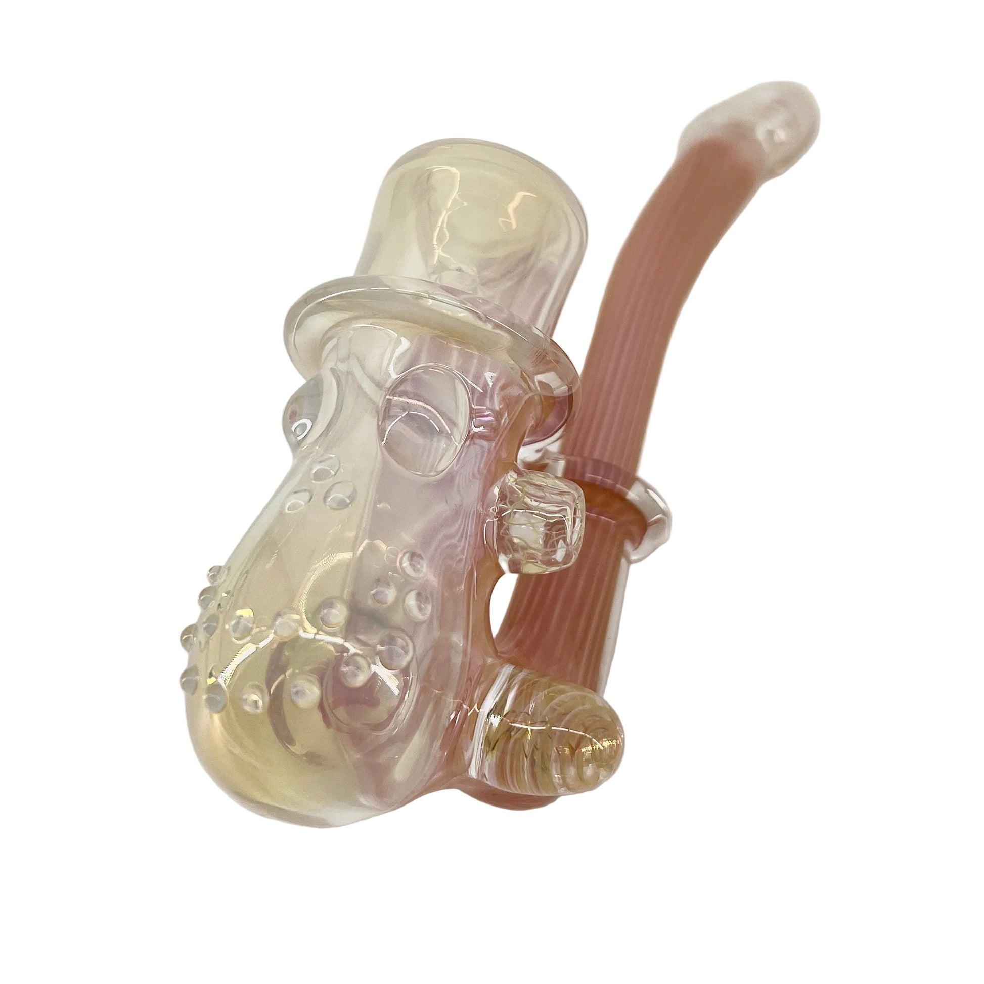 Clear glass pipe with brown accent on a white background