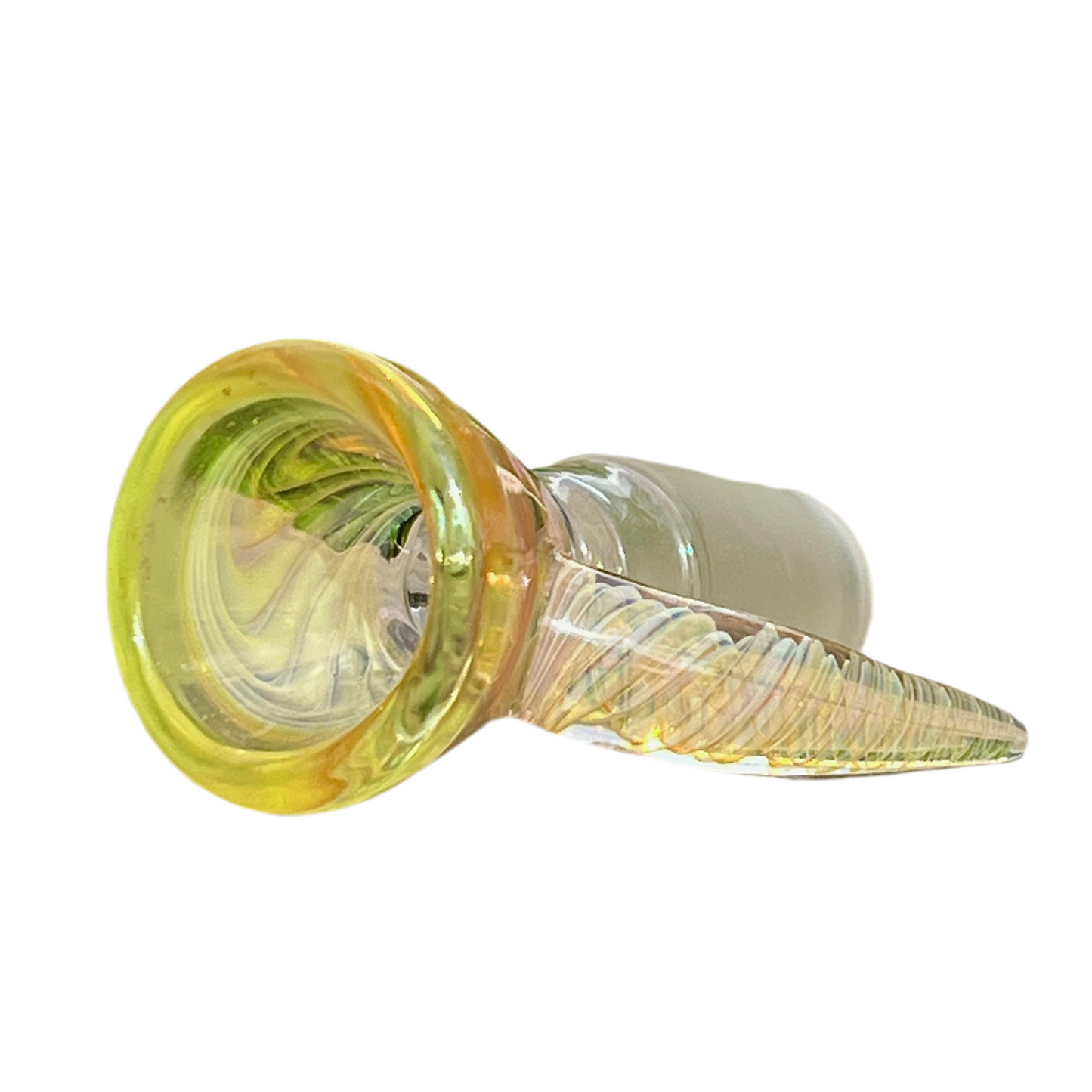 Glass slide with yellow and clear design on a white background.