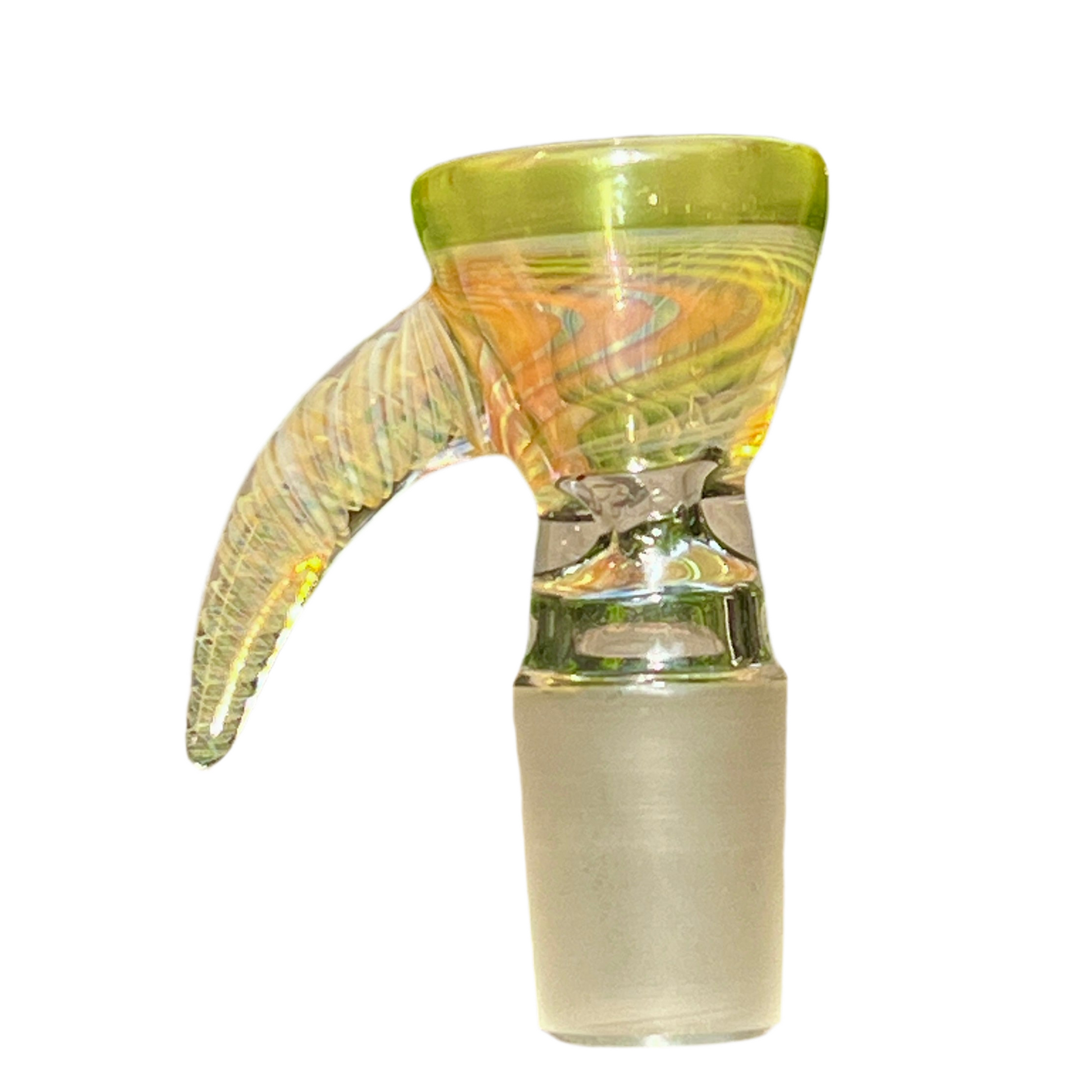 Glass slide with yellow and clear design on a white background