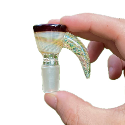 Glass slide held by a hand on a white background