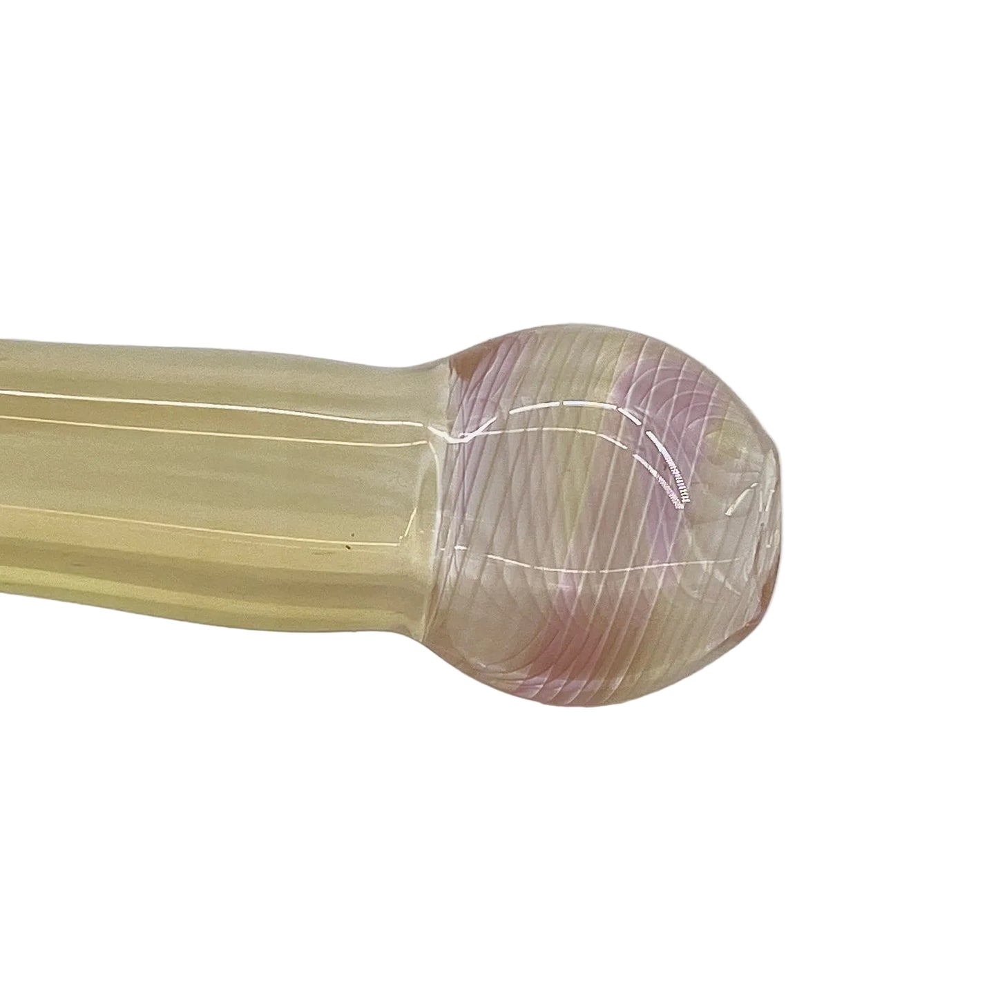 Glass pipe with a ribbed texture on a white background.