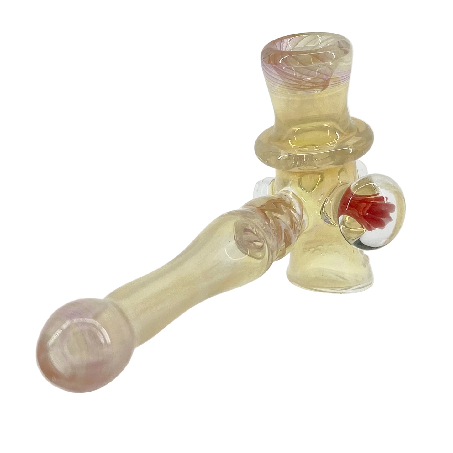 Glass smoking device on a white background.