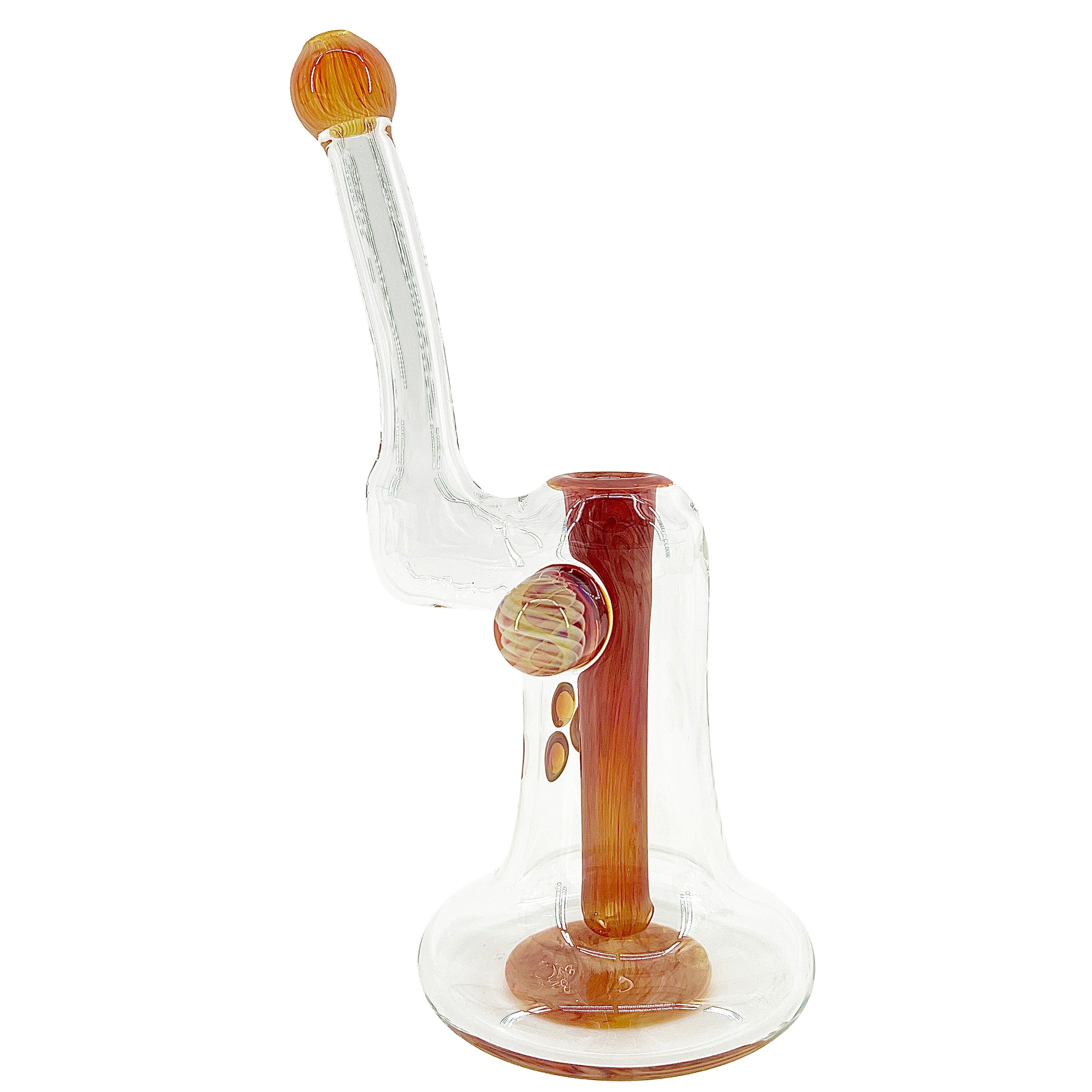 Clear bubbler with amber accents on a white background.