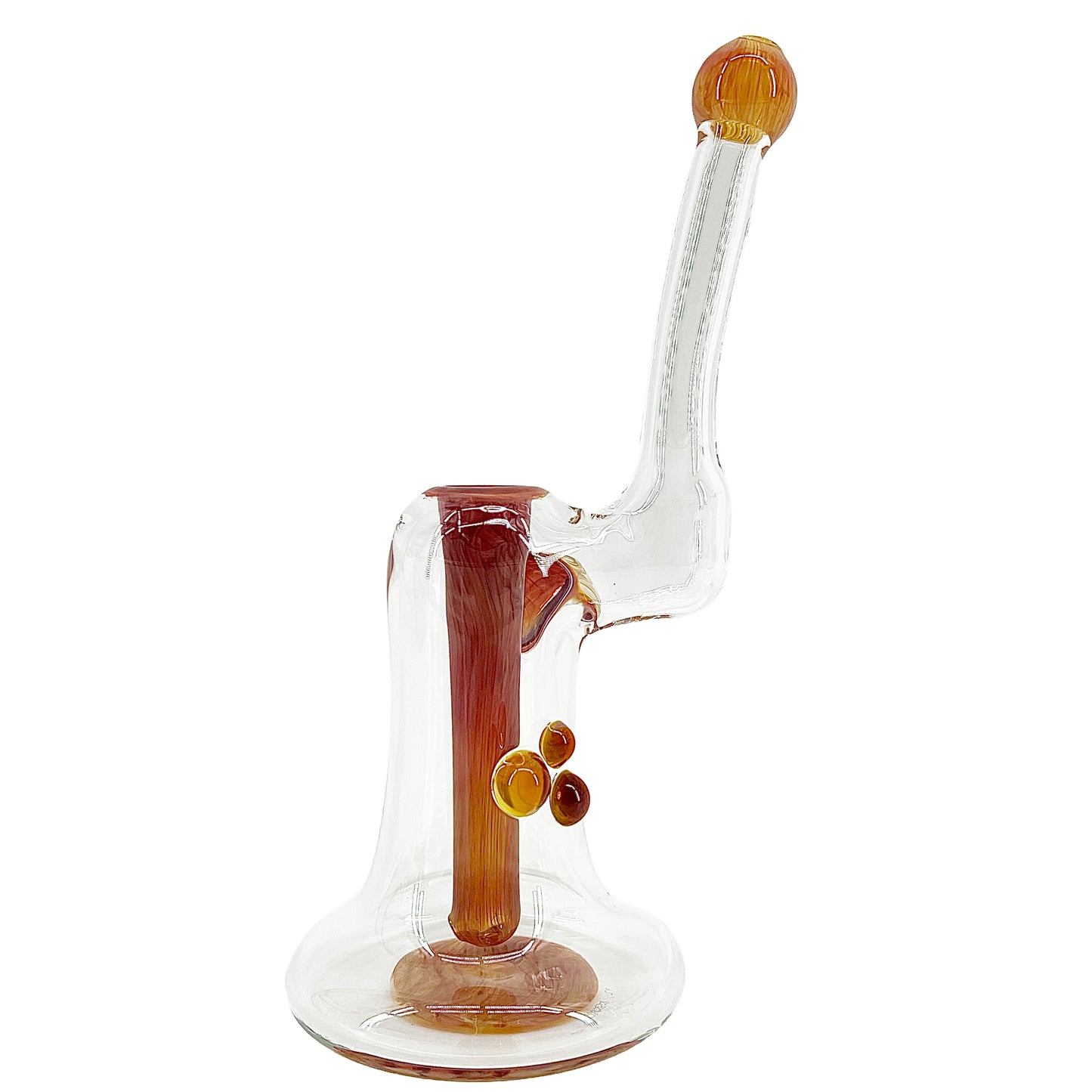 Clear bubbler with amber accents on a white background.