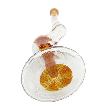Clear bubbler with amber accents on a white background.