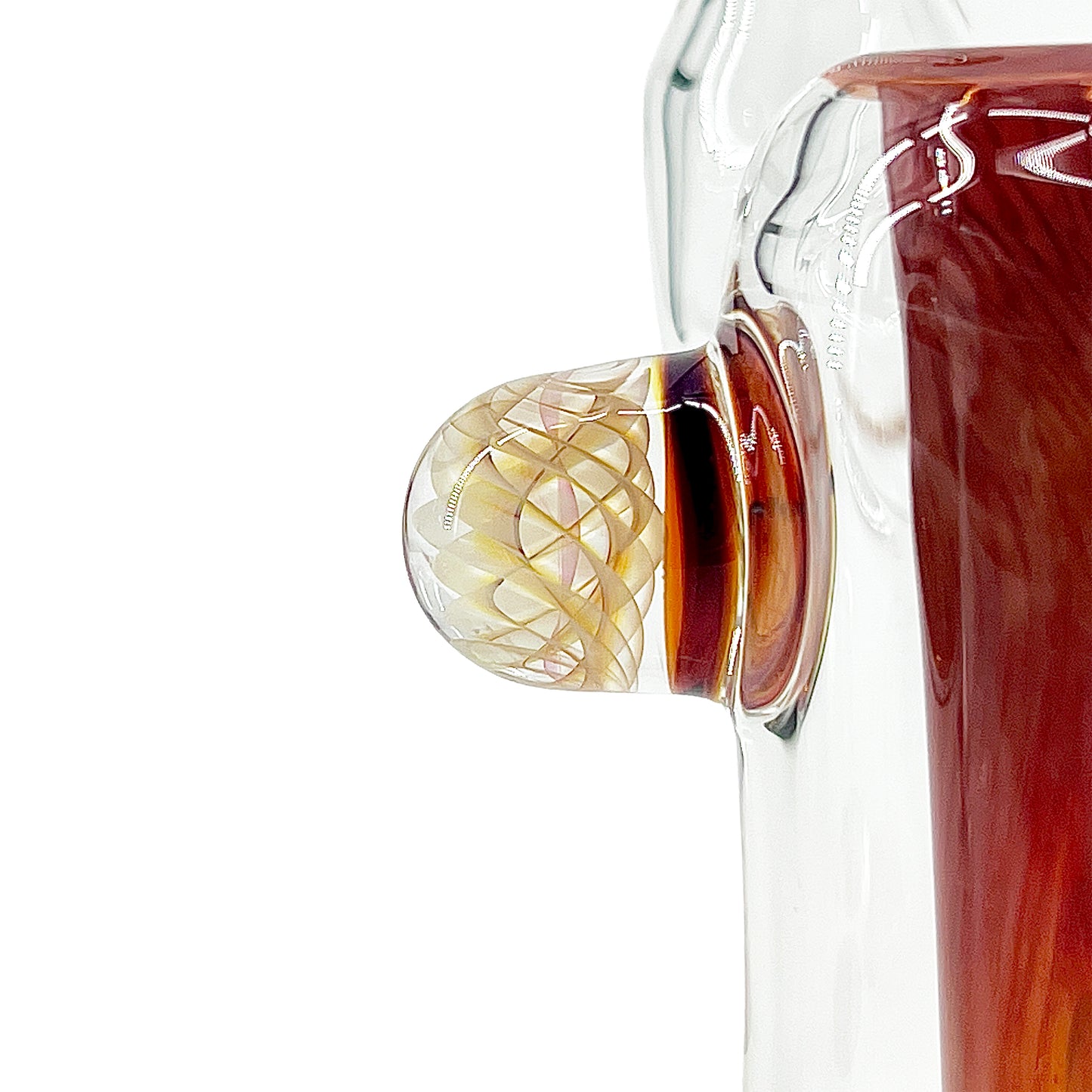 Clear bubbler with amber accents on a white background.