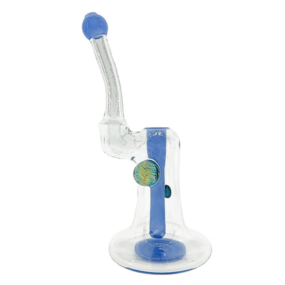 Clear bubbler with blue accents on a white background.