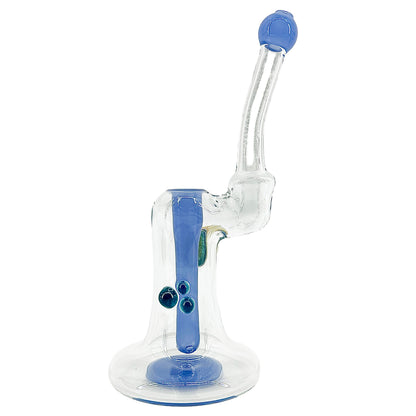 Clear bubbler with blue accents on a white background.