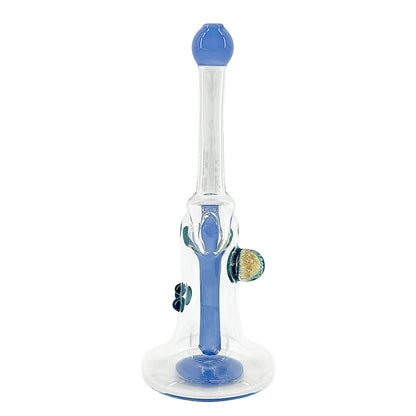 Clear bubbler with blue accents on a white background.