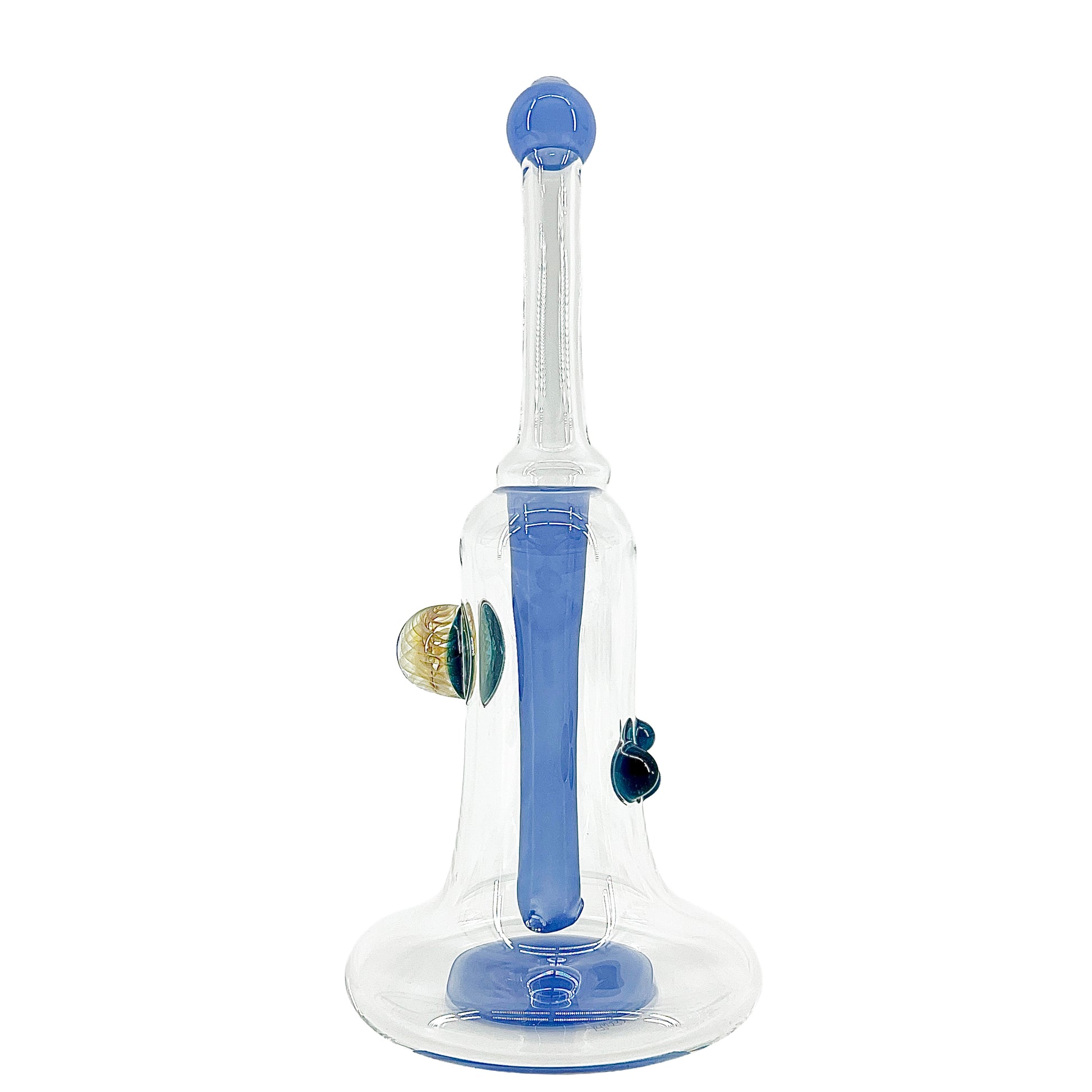 Clear bubbler with blue accents on a white background.