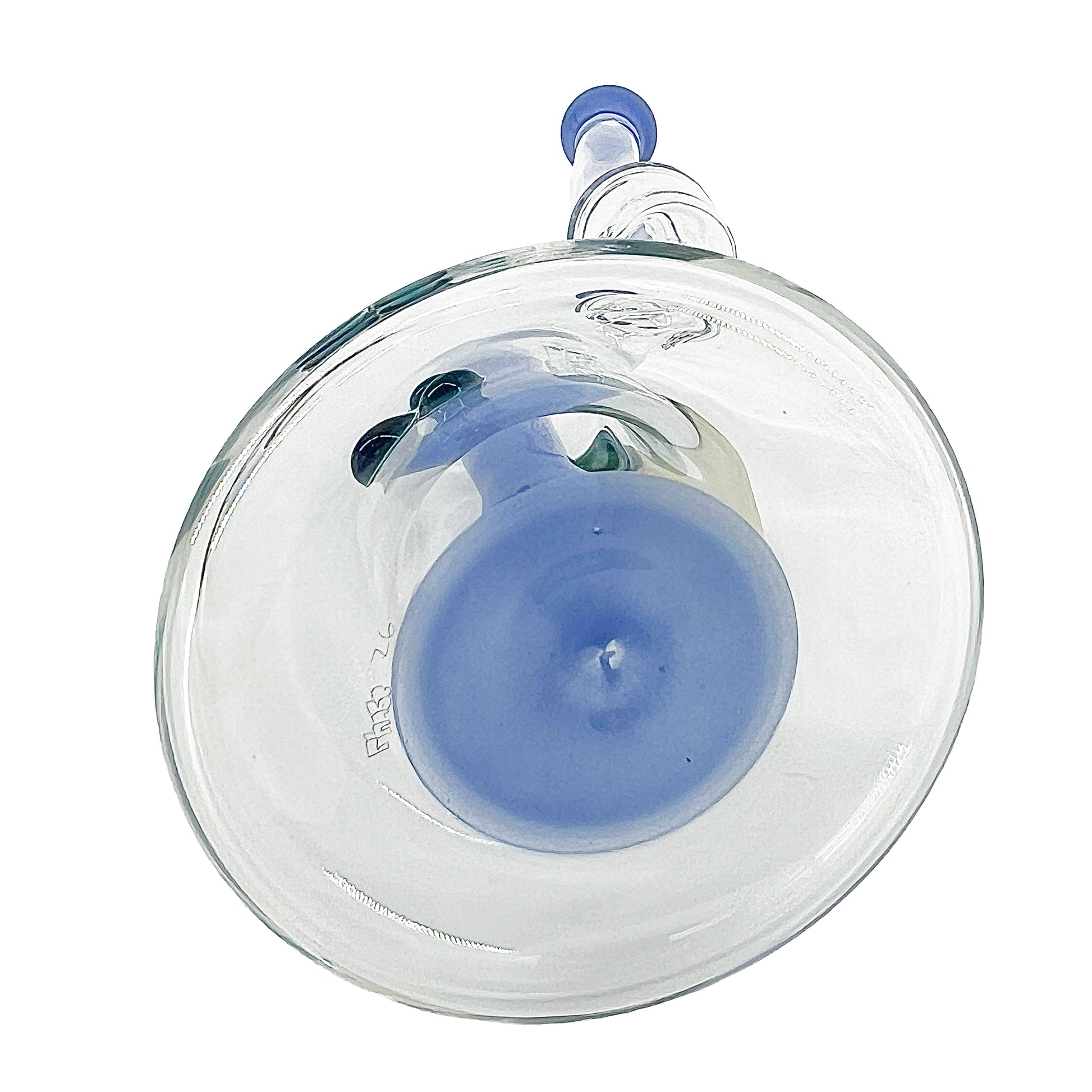 Clear bubbler with blue accents on a white background.