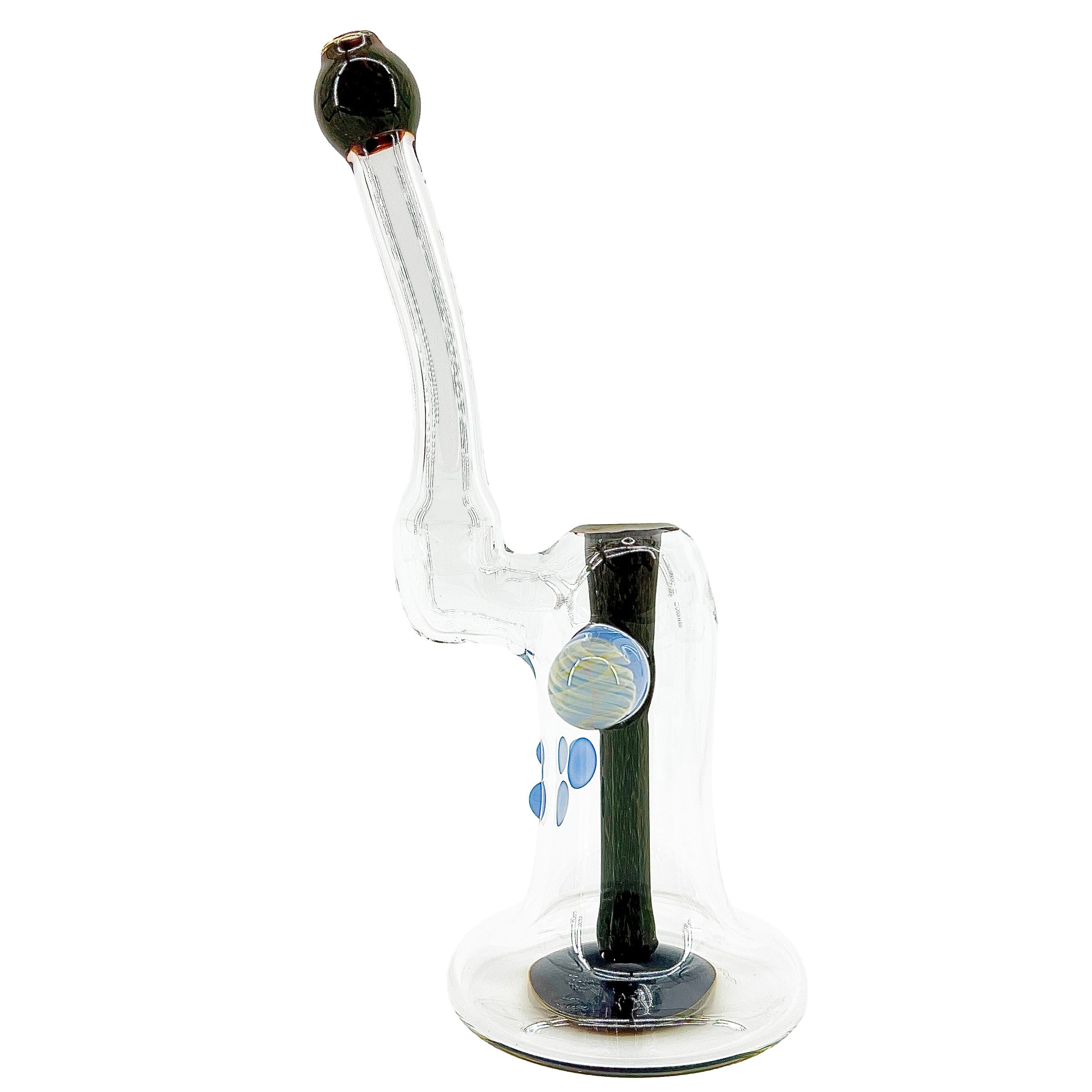 Clear bubbler with dark accents on a white background.