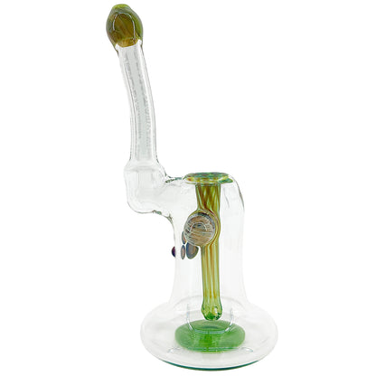 Clear bubbler with green accents on a white background.