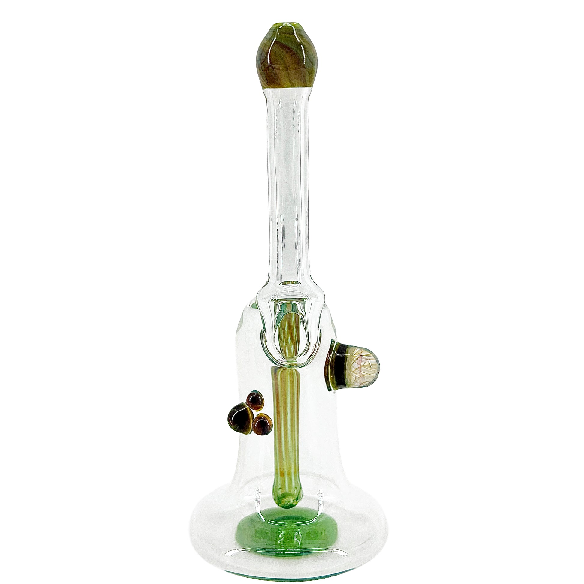 Clear bubbler with green accents on a white background.