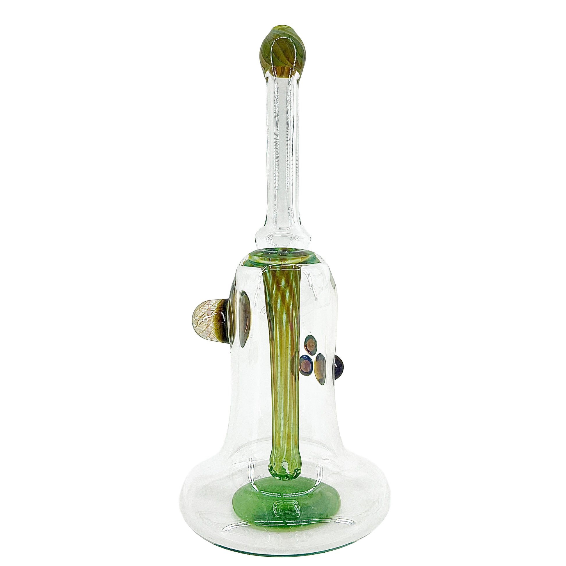 Clear bubbler with green accents on a white background.