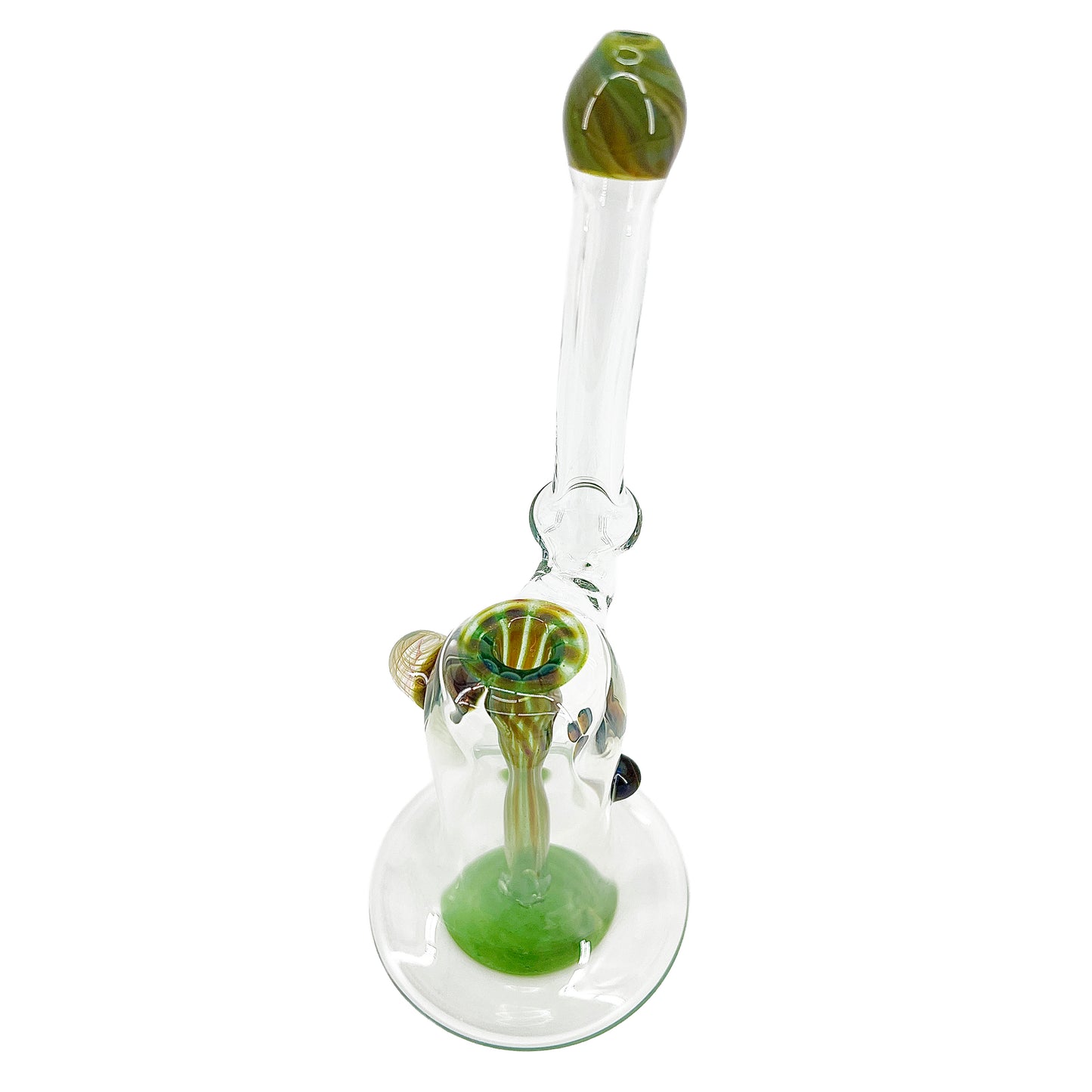 Clear bubbler with green accents on a white background.