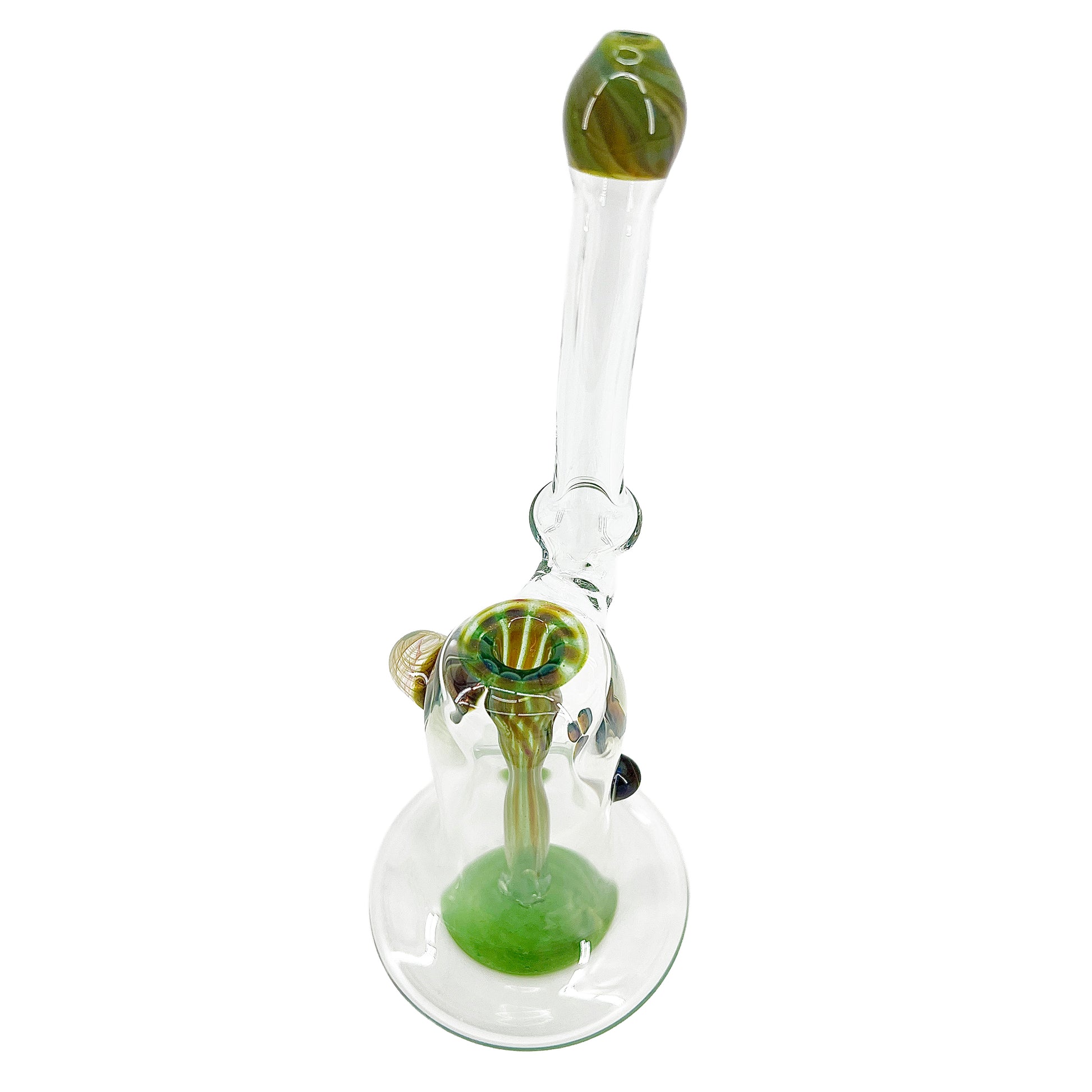 Clear bubbler with green accents on a white background.